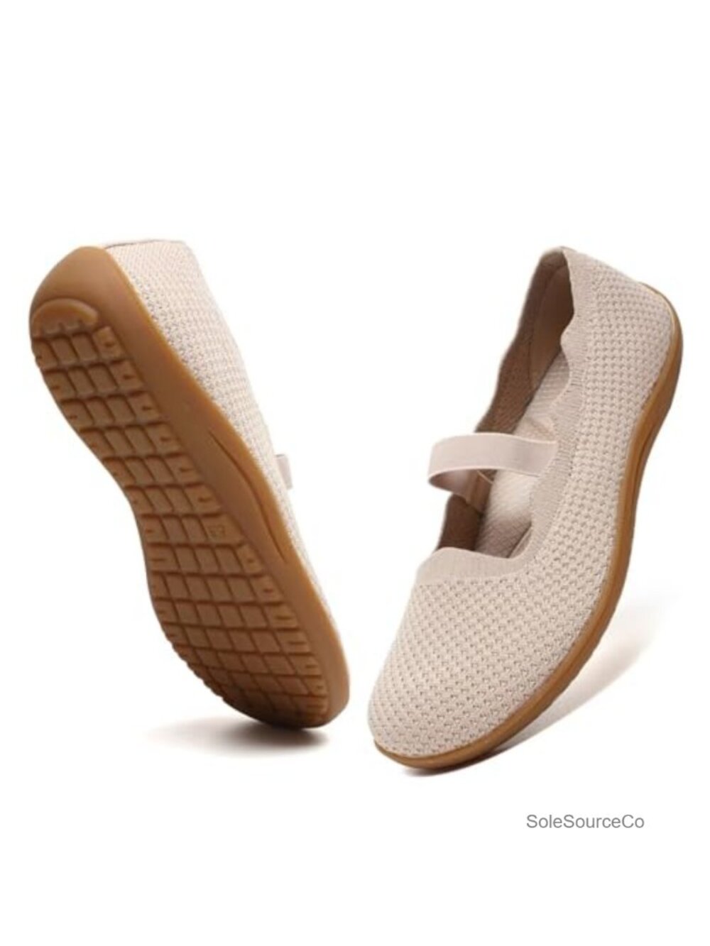 Wide Toe Box Mary Jane Flats Elastic Strap Knit Comfort Slip-On Walking Shoes